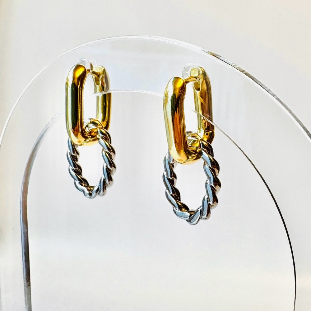 Gold and Silver Twisted Hoop Earrings